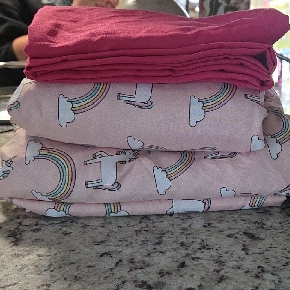 Pink Unicorn and Rainbow Bedding Set